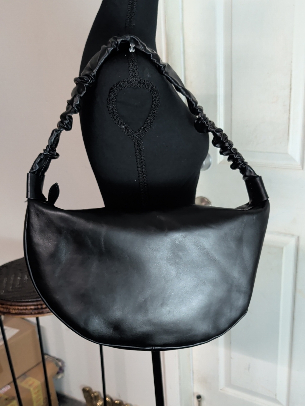 Amerai Black Leather Shoulder Bag